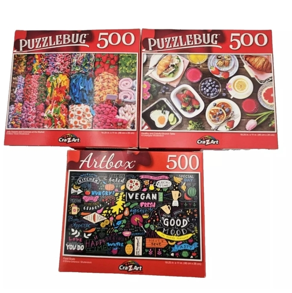 Bundle of 8 NEW Puzzlebug Artbox 500 Piece Puzzles Pizza Candy Gnomes Sailboats - Picture 5 of 8